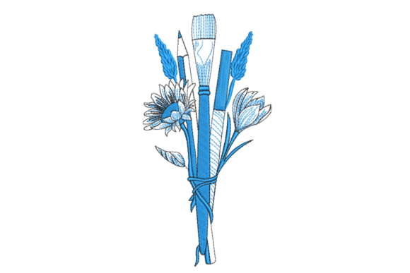 Blue Art Tools Bouquet: A Seasonal Embroidery Gem