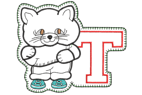 Charming Cat with Letter “T” Embroidery Design for Holiday & Seasonal Crafts