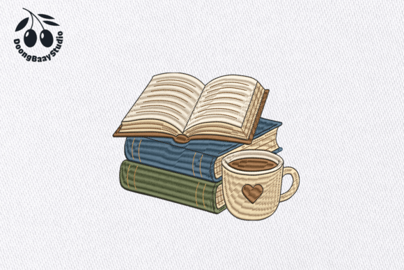Cozy Books and Coffee Embroidery Design